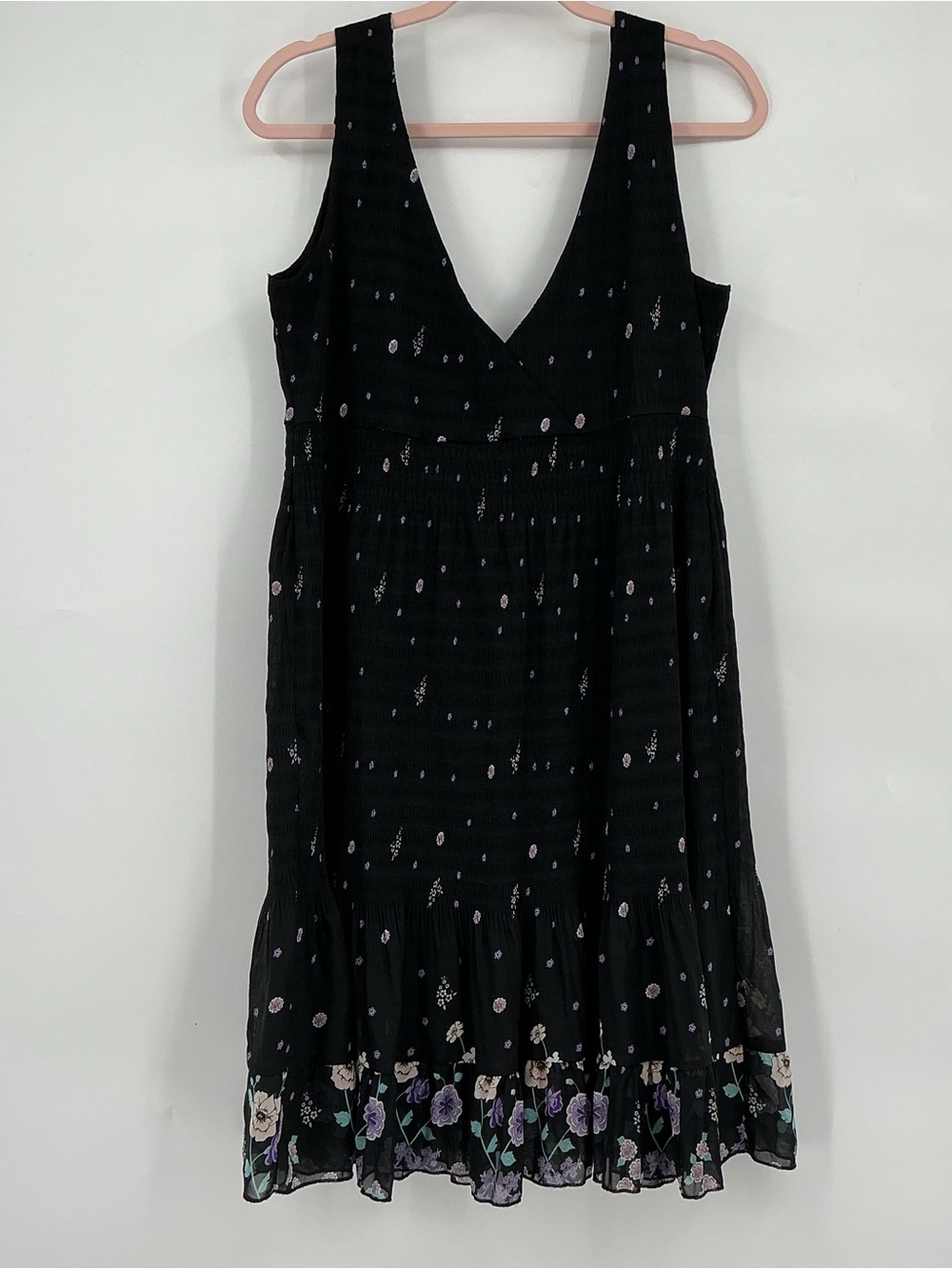 Zara Ladies Black Midi Dress with Floral Hem